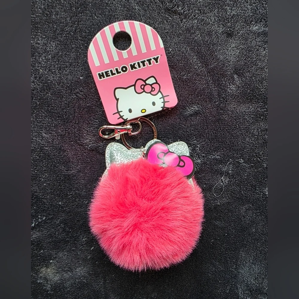 New Sanrio Hello Kitty and Friends Girl's Pink Pom Pom Keychain Hello Kitty cat